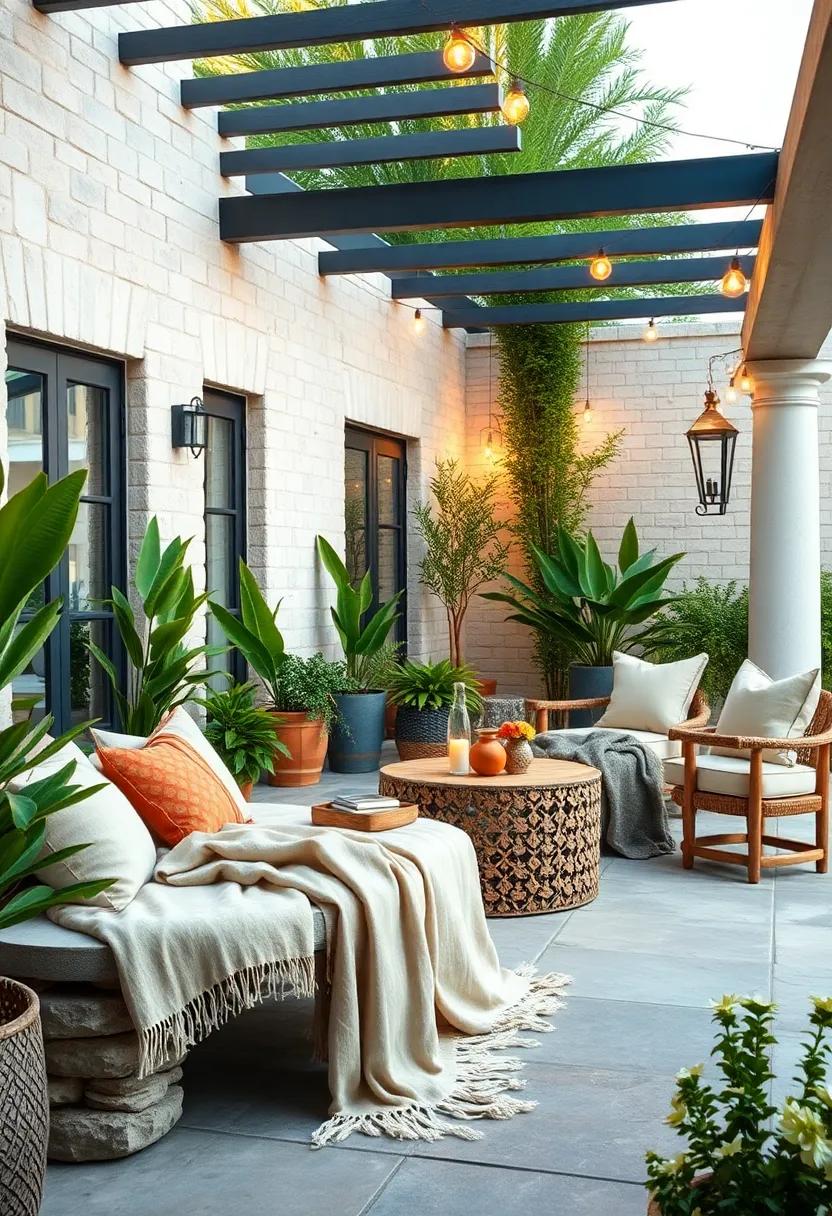 Functional Beddings: Layer folded blankets on benches for added comfort that doubles as unique decor, inviting guests to take a seat