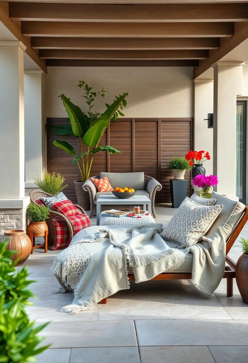Layered Luxury: Create added dimension by stacking various blankets of different sizes and textures on a chaise lounge
