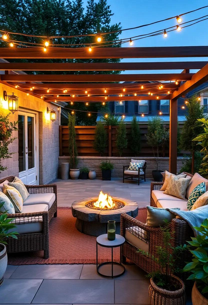 Discover the ideal‌ retreat with​ a romantic,sheltered lounge area draped in ⁢twinkling fairy ⁢lights,with a⁤ warm fire pit to create⁣ an enchanting ambiance