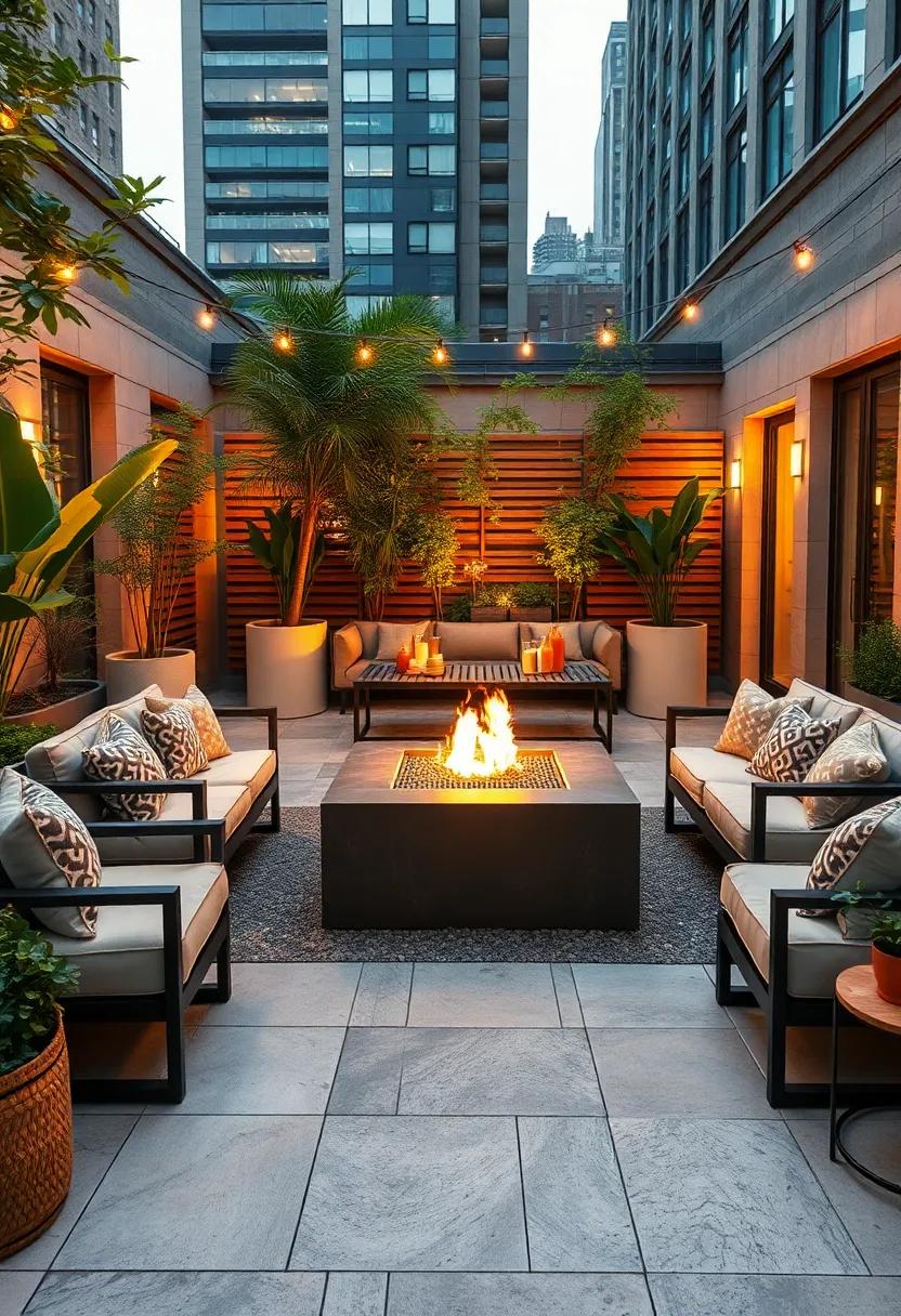 Complete your⁢ urban oasis⁣ with contemporary‍ lounge furniture arranged around a chic fire table, perfect for stylish evenings in the city that never‍ sleep