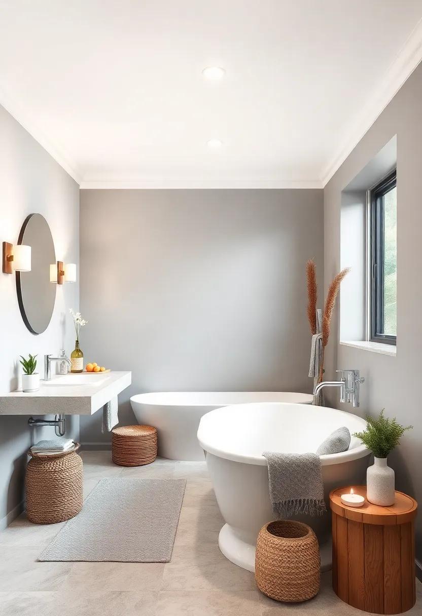 Inviting Spa ​Retreat: Create a spa-like retreat with soft⁤ gray​ paint, paired with white fixtures and⁣ calming décor,⁢ perfect for unwinding at ‍the end of the day