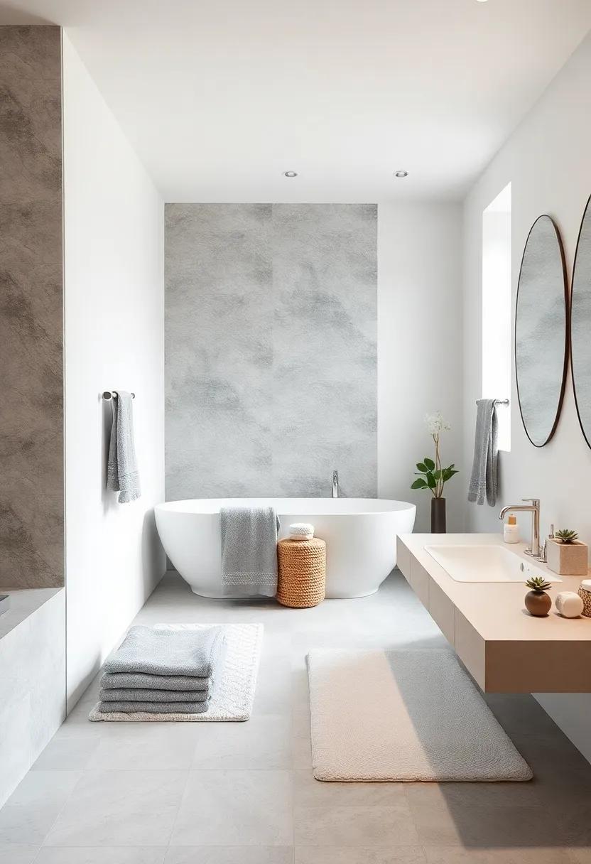 Soothing Textiles: Use soft ⁤gray towels and⁢ white ‌bath mats to bring warmth⁤ and texture, creating a luxe⁤ hotel-inspired experience