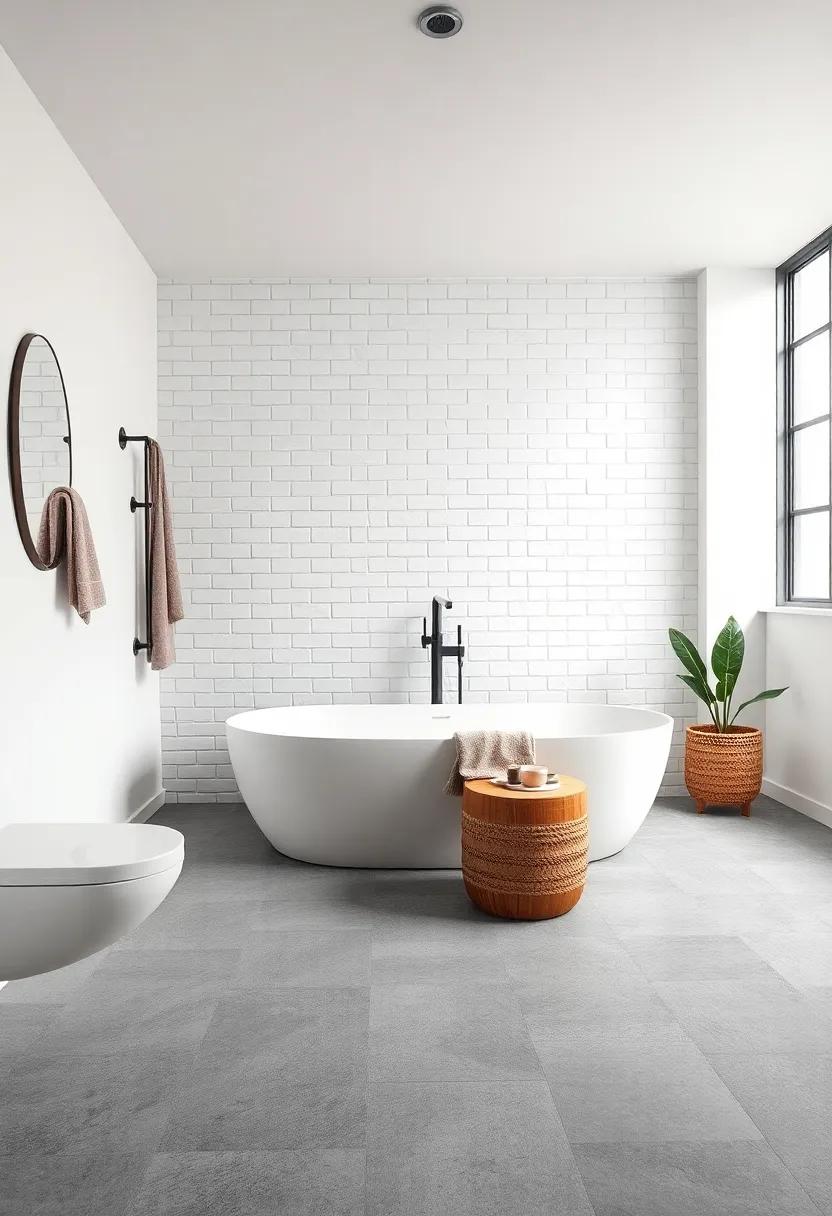 Industrial Flair: Achieve an ⁢industrial look with ‌gray concrete flooring and white subway tiles,merging raw materials with polished ‌finishes for a⁢ chic‍ contrast