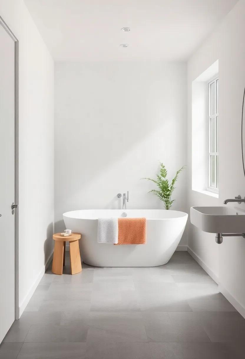 Surrounding⁣ Bathtub Bliss: ⁢design a two-tone bathtub nook with gray⁣ tiles on the floor and white walls, creating an inviting space for‍ relaxation