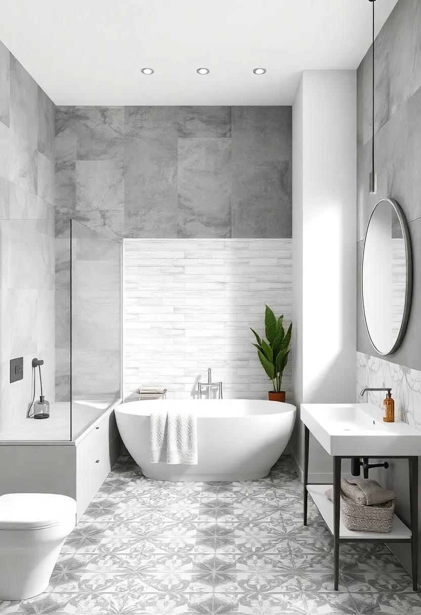 Playful ‍Patterns:⁢ Use patterned floor⁤ tiles⁢ that mix gray and white‌ in geometric designs,​ adding a fun twist to ‍your bathroom⁣ layout