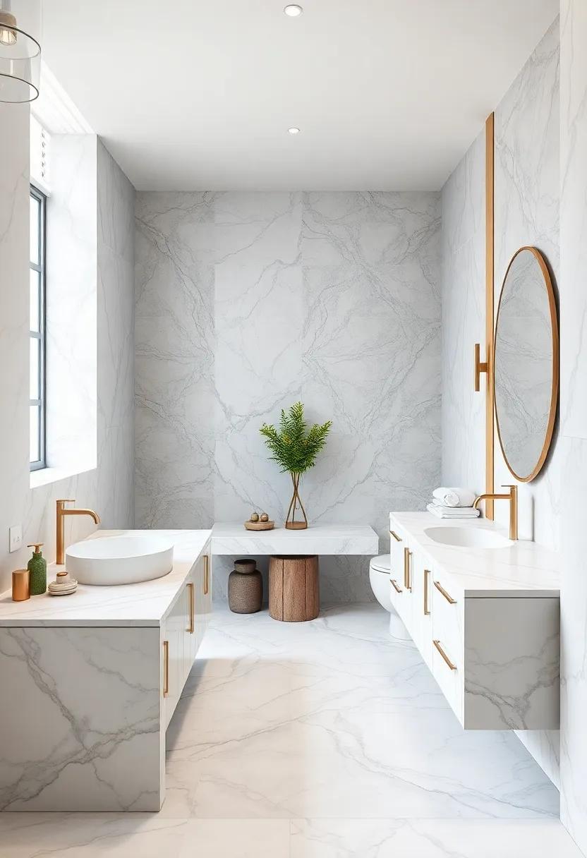 Luxurious Marble: Indulge ⁣in the⁤ beauty⁢ of ⁤two-tone marble countertops featuring white ‌and⁢ gray ​veining,making any bathroom feel like⁣ a spa retreat